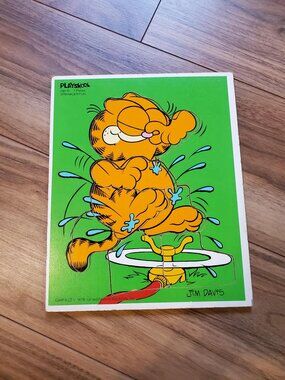 Vintage Playskool Garfield Puzzle 250-10 7 Piece Wooden Puzzle (Ages 2–4)